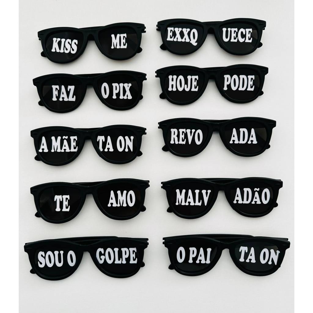 Kit 10 Óculos Festa Frase Fume Festa Casamento Carnaval Várias cores