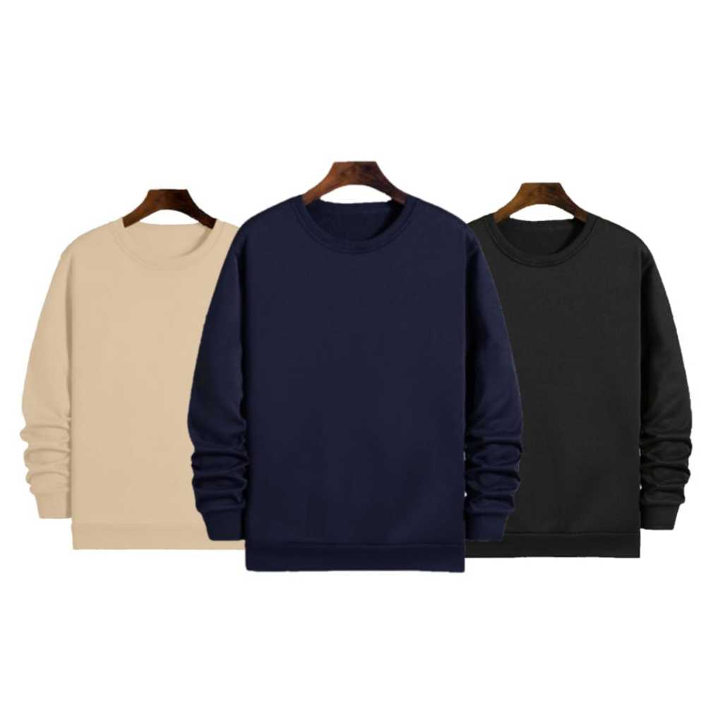 Kit 3 Moletom Careca Masculino Gola Redonda Flanelado Varias Cores Algodão Premium Careca com Ribana