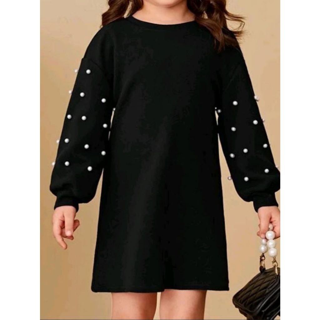 Vestido Infantil e Juvenil Lanzinha com Pérolas Vestido de Manga Longa para o Frio Inverno (Vinf404) em Oferta na Shopee
