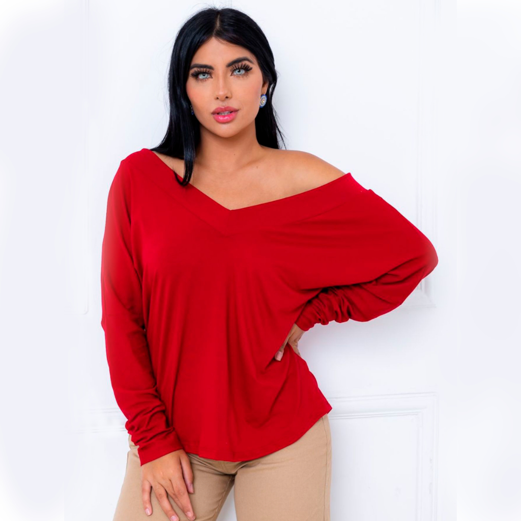 Blusinha Manga Longa Gola Em V Blusa Bata Soltinha em Oferta na Shopee