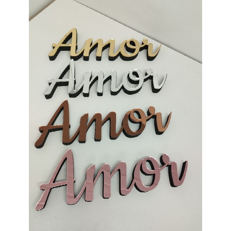 Palavra decorativa, decoração de mesa, palavra AMOR em MDF com acrílico ESPELHADO.