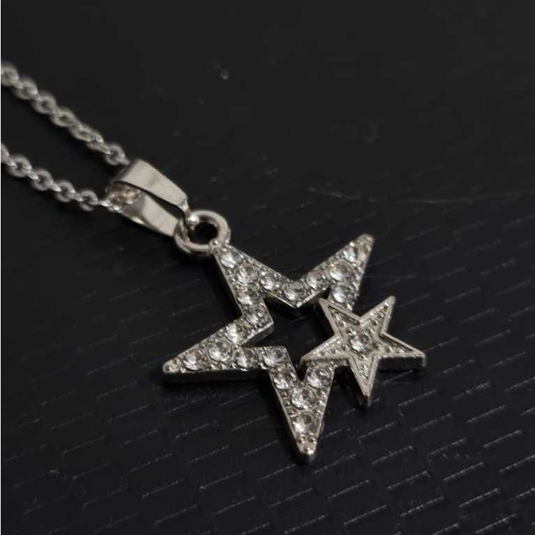 Colar Feminino 2 Estrelas Cravejadas Em Aço Inoxidável