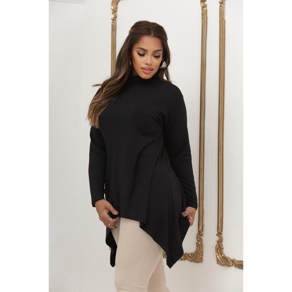 Blusinha Manga Longa Gola Alta Blusa Feminina De Ponta em Oferta na Shopee