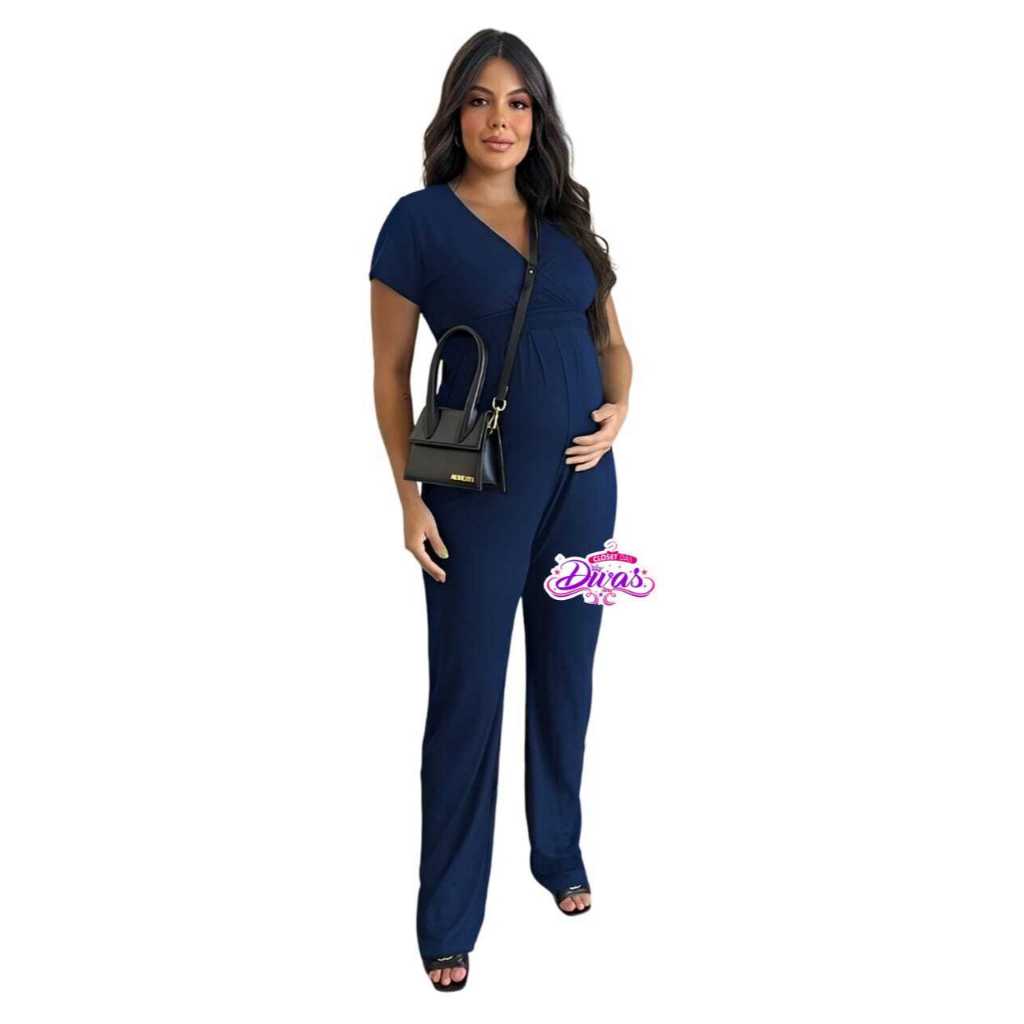 Macacão Longo Gestante Manga Curta Amamentação em Oferta na Shopee