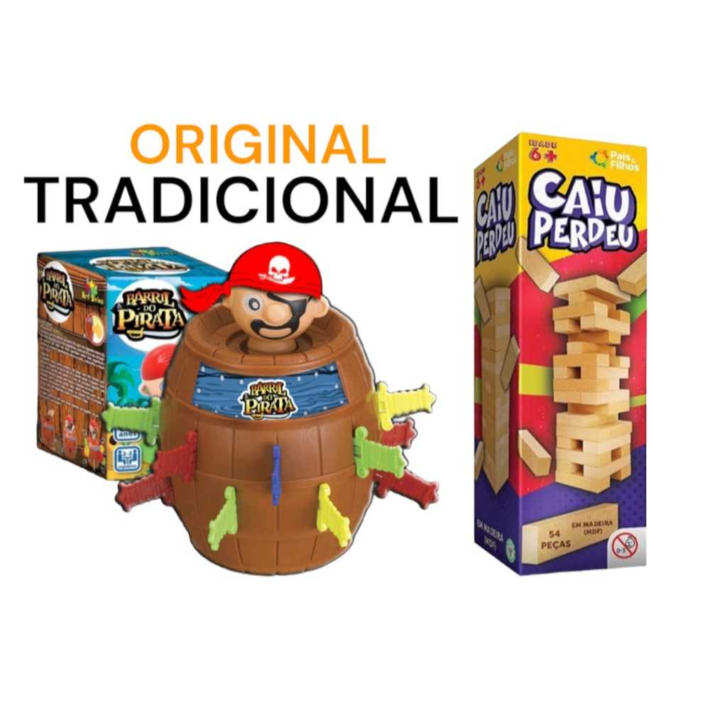 KIT CAIU PERDEU E BARRIL PIRATA BRINQUEDO INFANTIL BARRIL PIRATA ORIGINAL GRANDE JOGO INTERATIVO DE MESA TABULEIRO em Oferta na Shopee