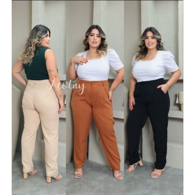 Calça Feminina Alfaiataria Com Botão P Ao G3 0024