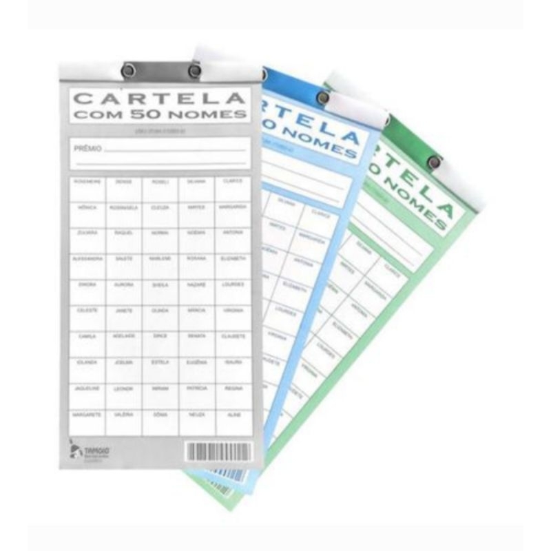 30 CARTELAS DE RIFA 50 NOMES MULHER em Oferta na Shopee