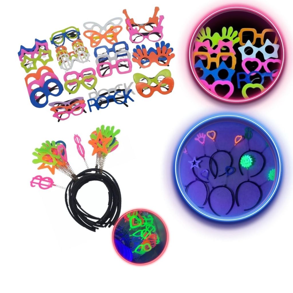 Kit Festa Balada 40 Pecas Aniversario Casamento Confraternizacao Tiara Oculos Nreon Luz Negra em Oferta na Shopee