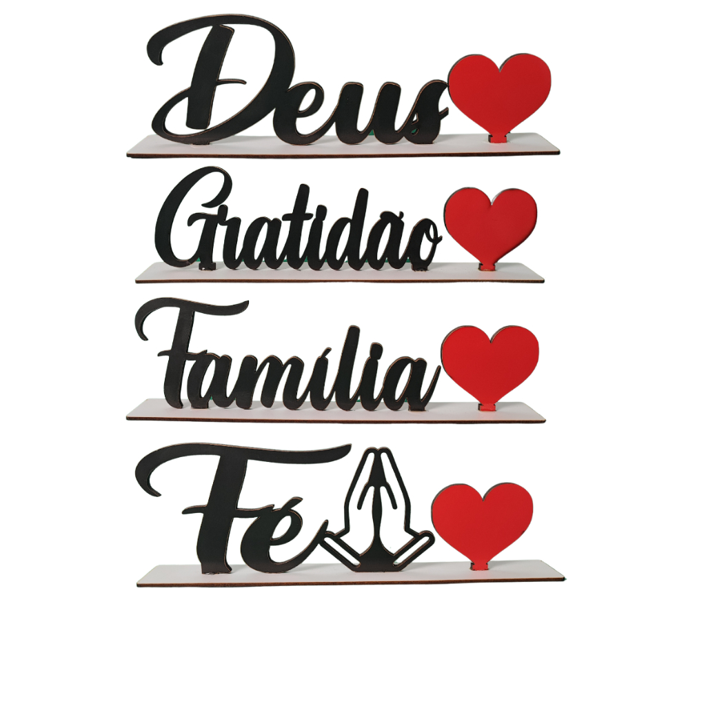 Kit 4 Palavras Com Base Para Mesa Decoração Enfeites Elegantes Gratidão Fé Familia Deus em Oferta na Shopee