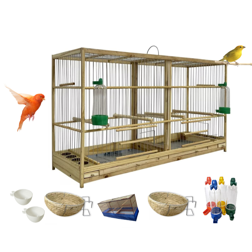 Gaiola Criadeira Para Canário Tarin Coleira Curió + Acessório Ninho Juta / Bebedouro / Porta ovos
