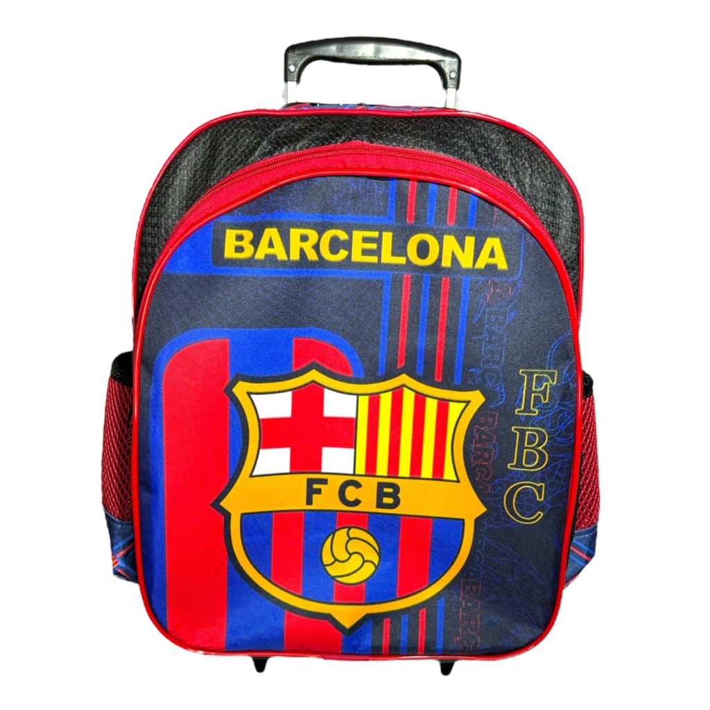 Mochila infantil Juvenil  Escolar Meninos Rodinhas Futebol Barcelona Tamanho G