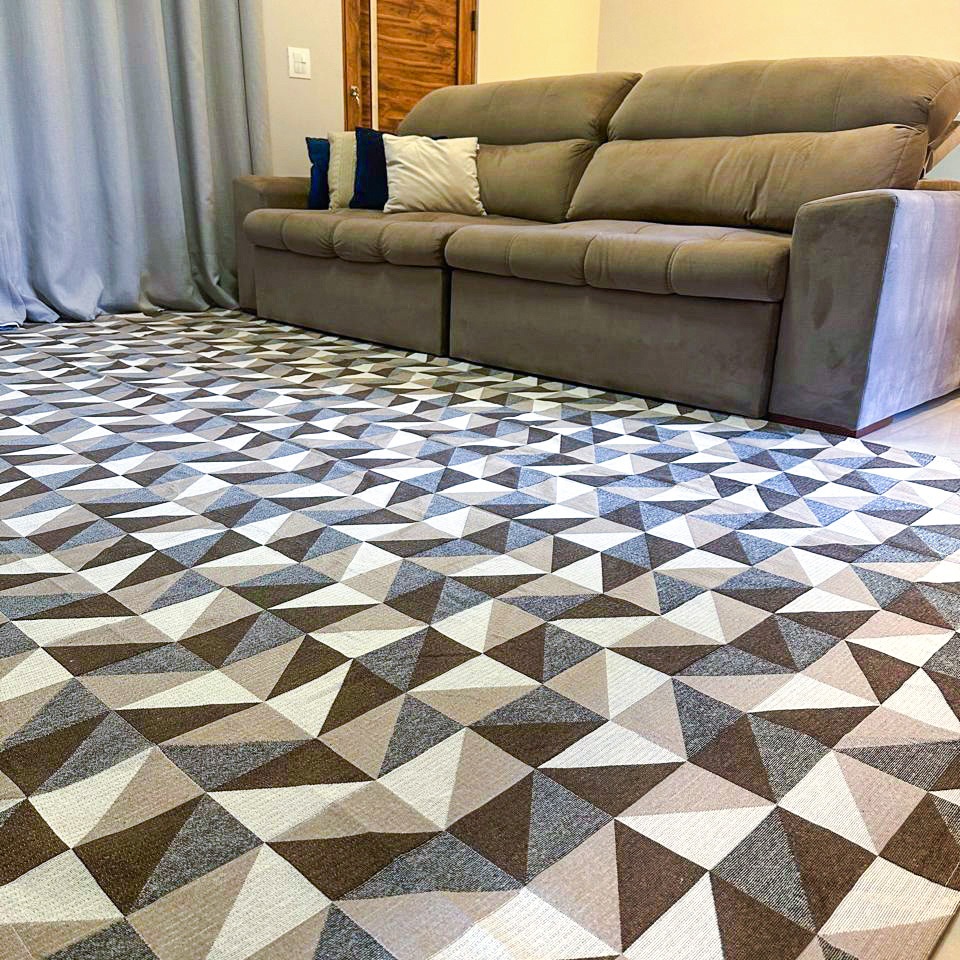 Tapete 3,00 M X 2,00 M Promoção Sala Quarto Escritório Antiderrapante Geométrico Quadriculado
