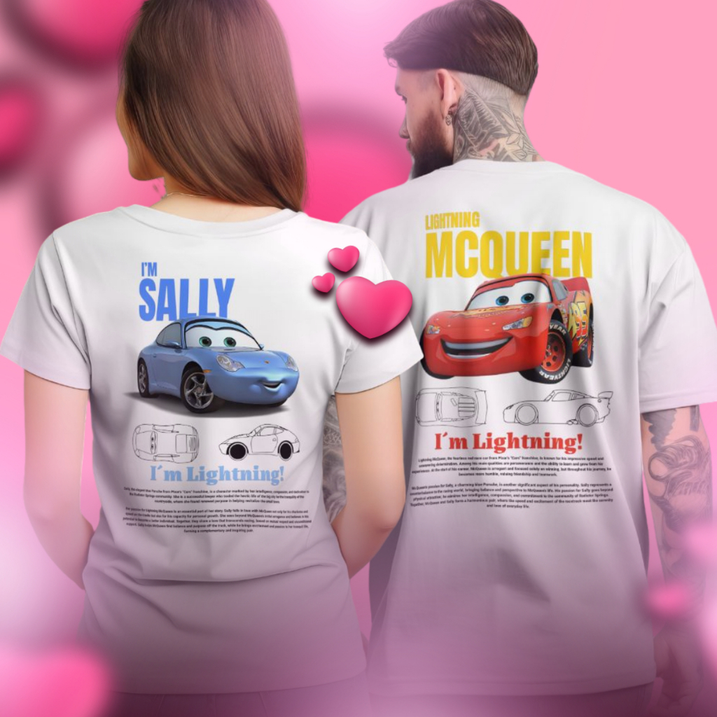 KIT CASAL 2 Camisetas Relâmpago Mcqueen e Sally Oversized Streetwear Unissex branca 30.1 Premium