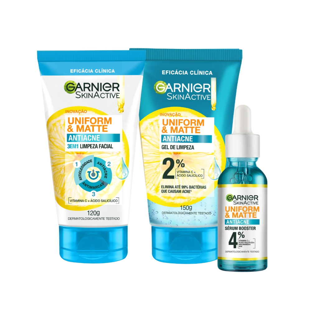 Kit AntiAcne Sabonete Facial 3 em 1 + Gel de Limpeza AntiAcne + Sérum AntiAcne - Beauty