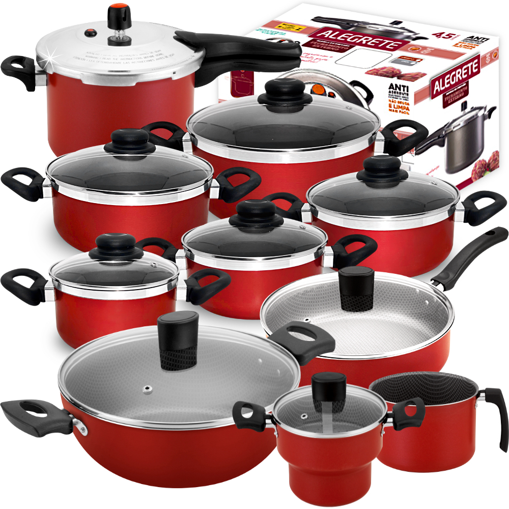 Mega Jogo De Panelas Antiaderente Resistentes+ Panela De Pressão 4,5 Litros+ Panela Wok 10 Peças