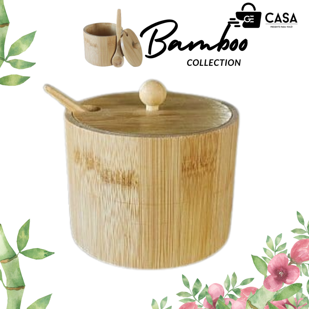 Açucareiro Bambu Porta Temperos Multiuso em Bambu C/ Colher