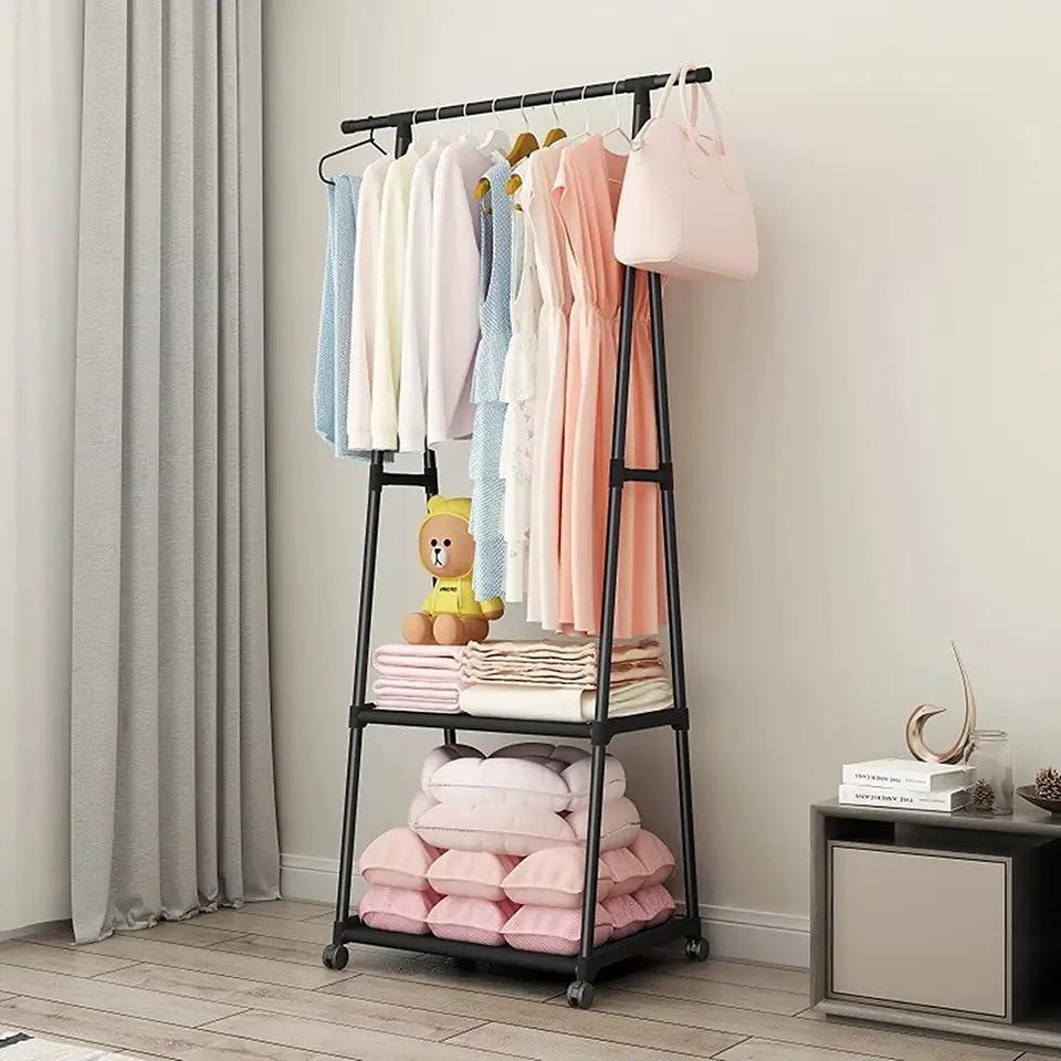 Cabideira Organizador de Roupas Cabideiro Sapateira Estante de Chão Multiuso Arara com Rodinhas Desmontável