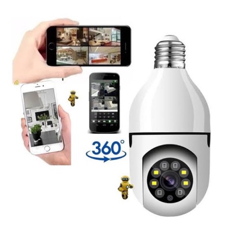 Câmera Wifi IP Sem Fio Giratória 360 Com Encaixe Lampada Bocal Rosca Yoosee Ptz Full HD Visão Noturna Segurança