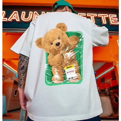 Camiseta Oversized Ursinho Na Bandejinha Código de Barras Streetwear