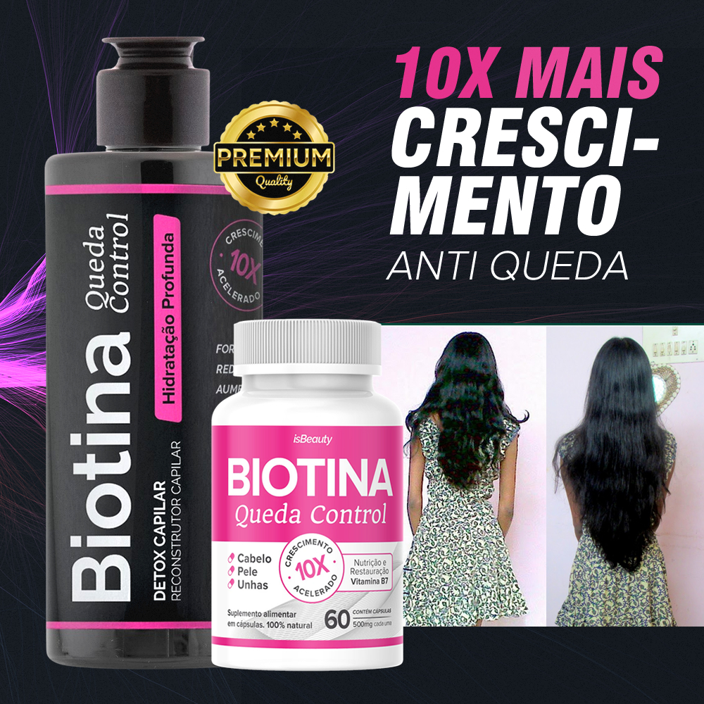 Kit Biotina Shampoo + Suplemento Crescimento Capilar Original - Anti Queda - Aumento do volume -  Fortalecimento - Vitamina B7 | Envio Imediato