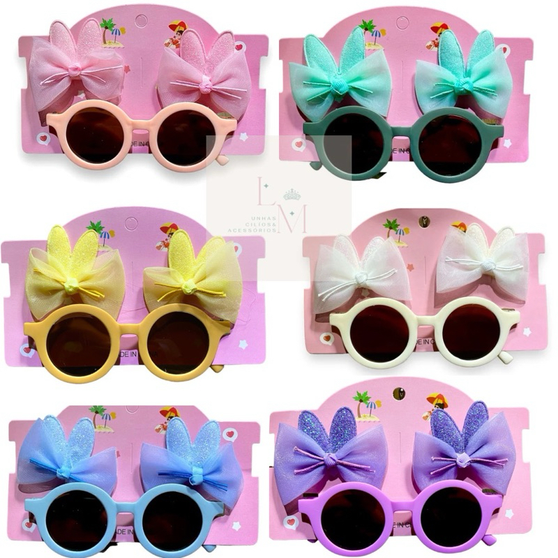 Kit Óculos de Sol Infantil com Laço Fofo para Cabelo, Kids Meninas Blogueirinha em Oferta na Shopee