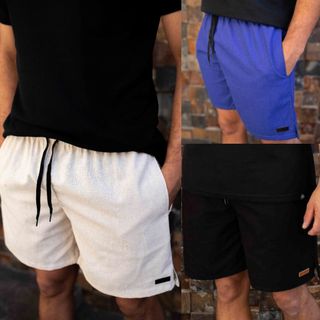 Kit 3 Shorts Linho Confort Com Bolso Faca Discreto e Elástico Na Cintura Bermuda Mauricinho Luxo