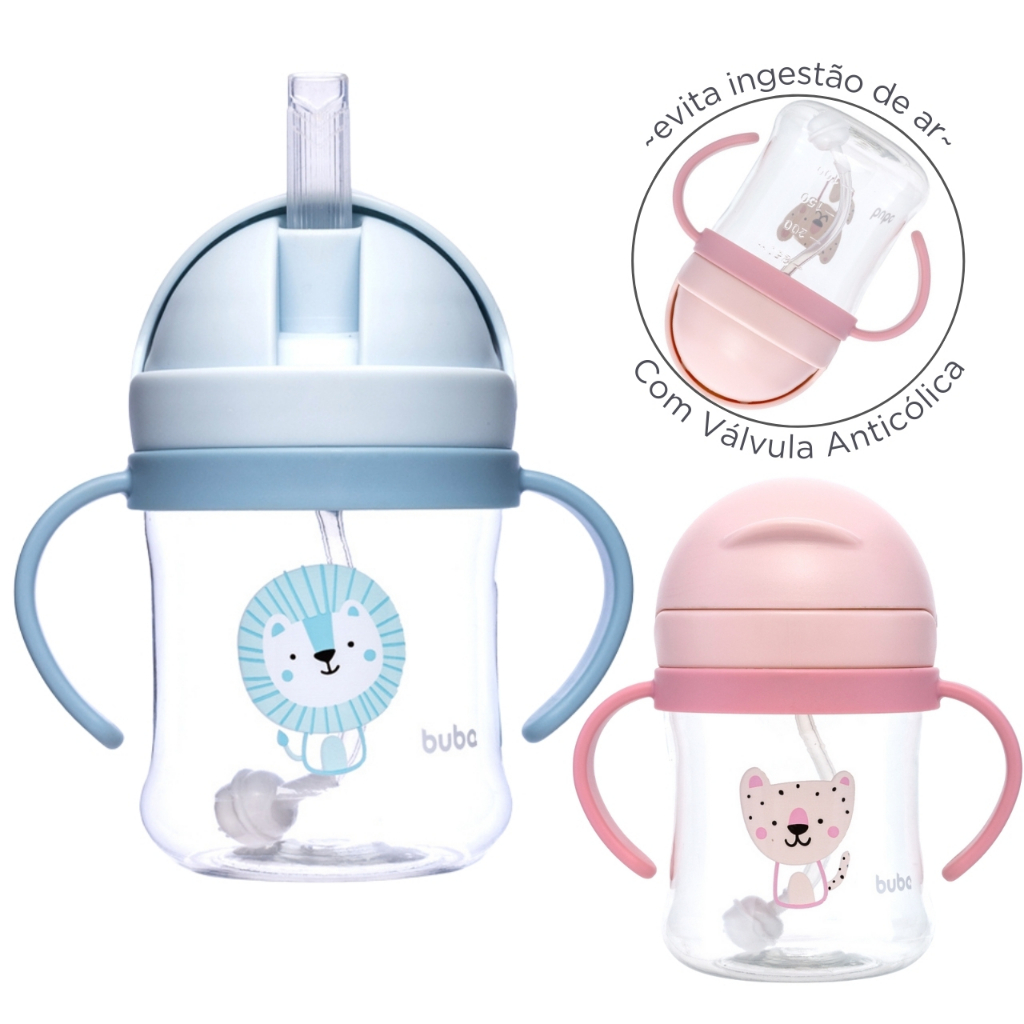 Copo Infantil Com Válvula Anticólica Buba Canudo De Silicone Alça Bico Anti-ingestão De Ar Para Bebê Transição Alimentar