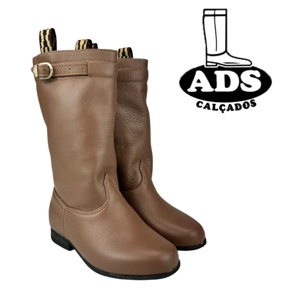 Bota Gaúcha Infantil ADS Couro Graxo Solado Amazonas Cano Mole bico Redondo
