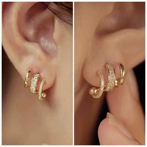Brincos de ouro leve de luxo multicamadas para mulheres Semi Joias a prata 925 e Ouro 18k.