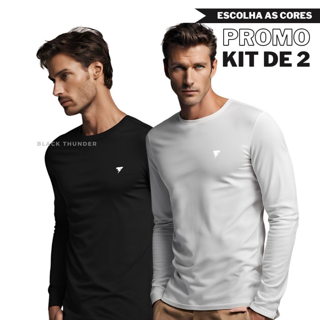 Kit com 2 camisas Manga Longa Segunda Pele Uv Proteção Solar Unissex Masculina Feminina