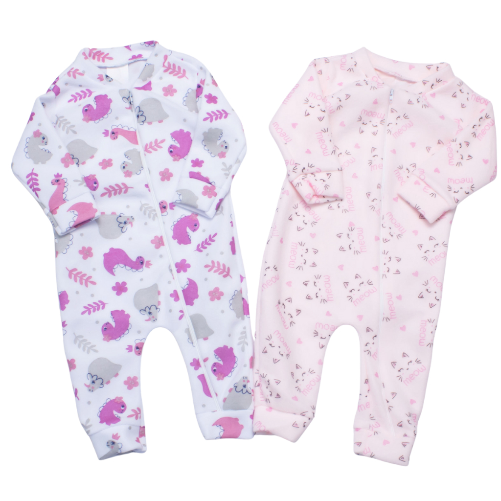 CONJUNTO DE MACACÃO BEBE SOFT QUENTINHO COM ZÍPER 2 PEÇAS MENINA OUTONO E INVERNO FRIO MANGA LONGA