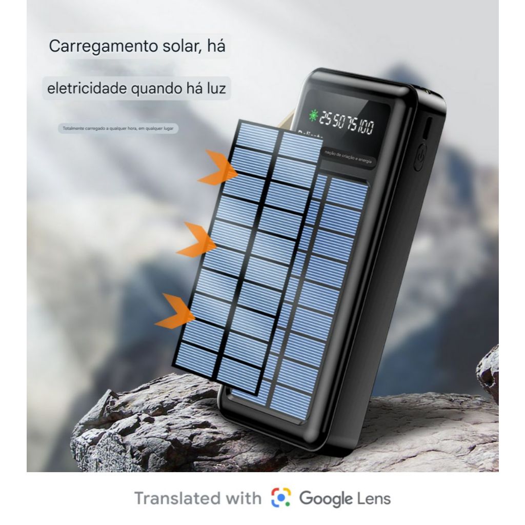 Carregador Portátil Power Bank Solar 20.000mah  Com cabos 5 Em1 LED lanterna em Oferta na Shopee