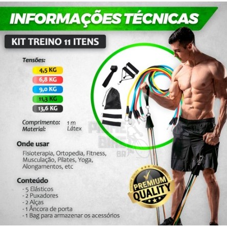 Kit 11 Peças Elástico Para Exercício De Resistência Academia Em Casa Top — imagem 2 de 2