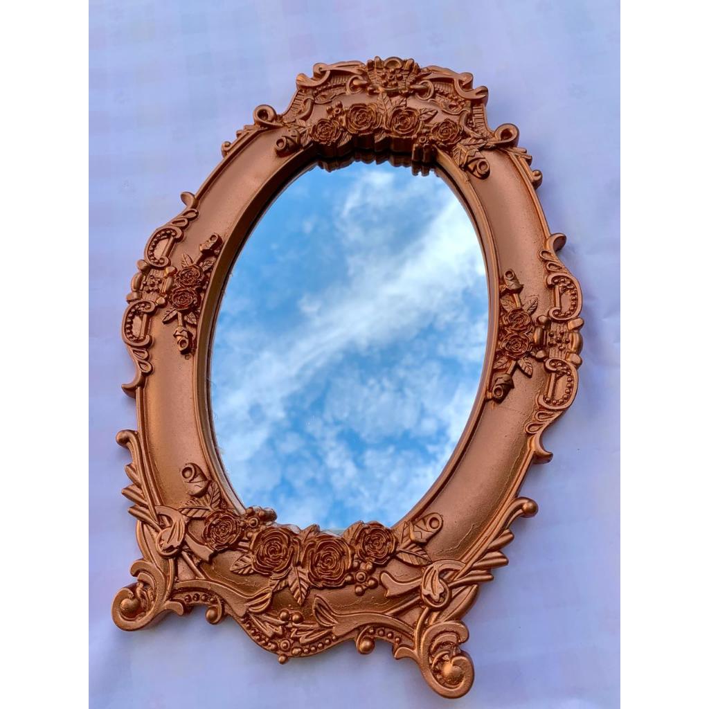 Moldura Espelhada Oval Rose Gold Decoração Vintage Resina