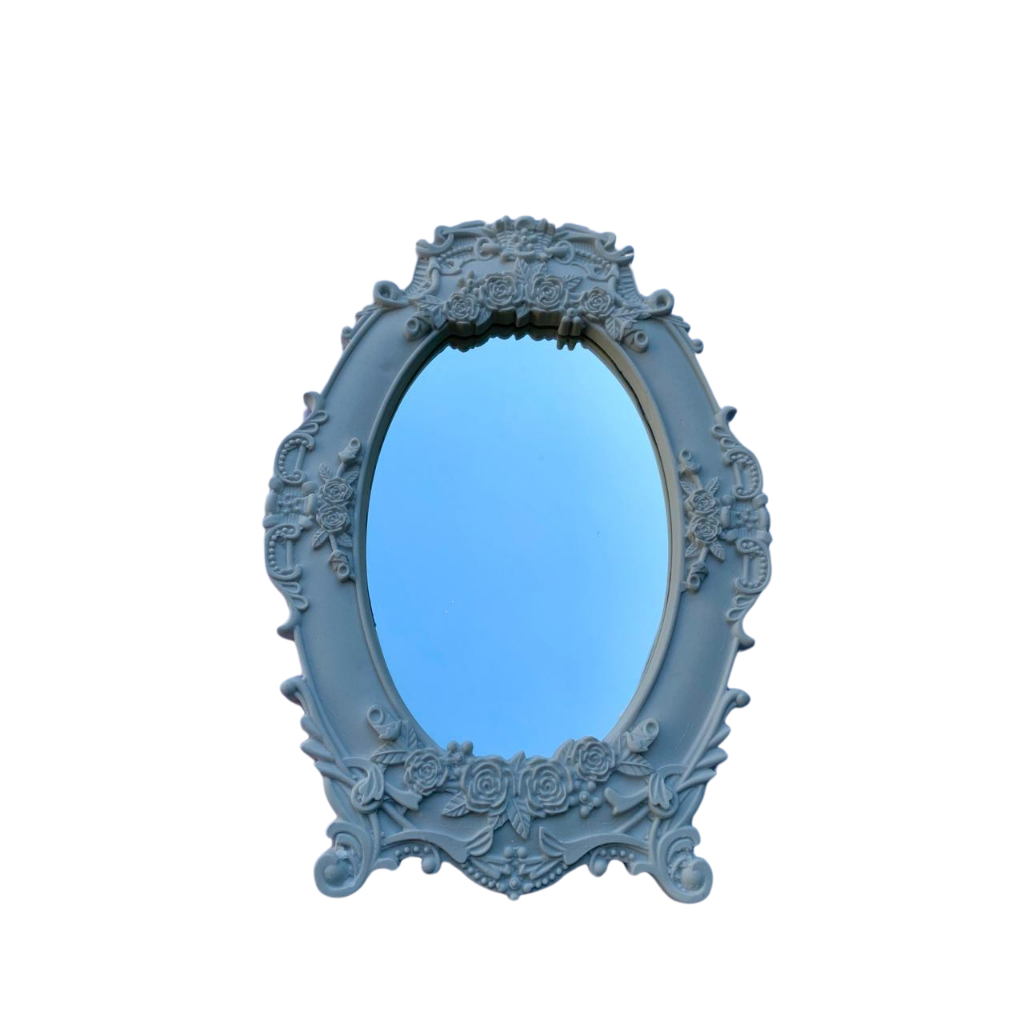 Moldura Oval Espelhada Decoração Retrô Com Flores Resina