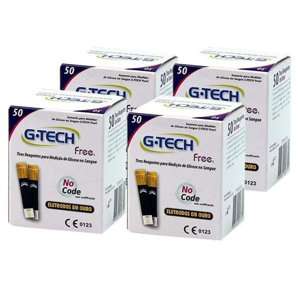 Tiras Reagentes para Medição de Glicose G-Tech Free 1 com 200 Tiras Total 4 Caixas