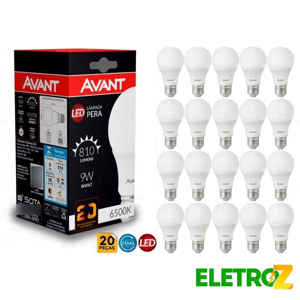 Kit com 10 Lâmpadas Led 9W Bivolt Branco Frio 6500K Avant