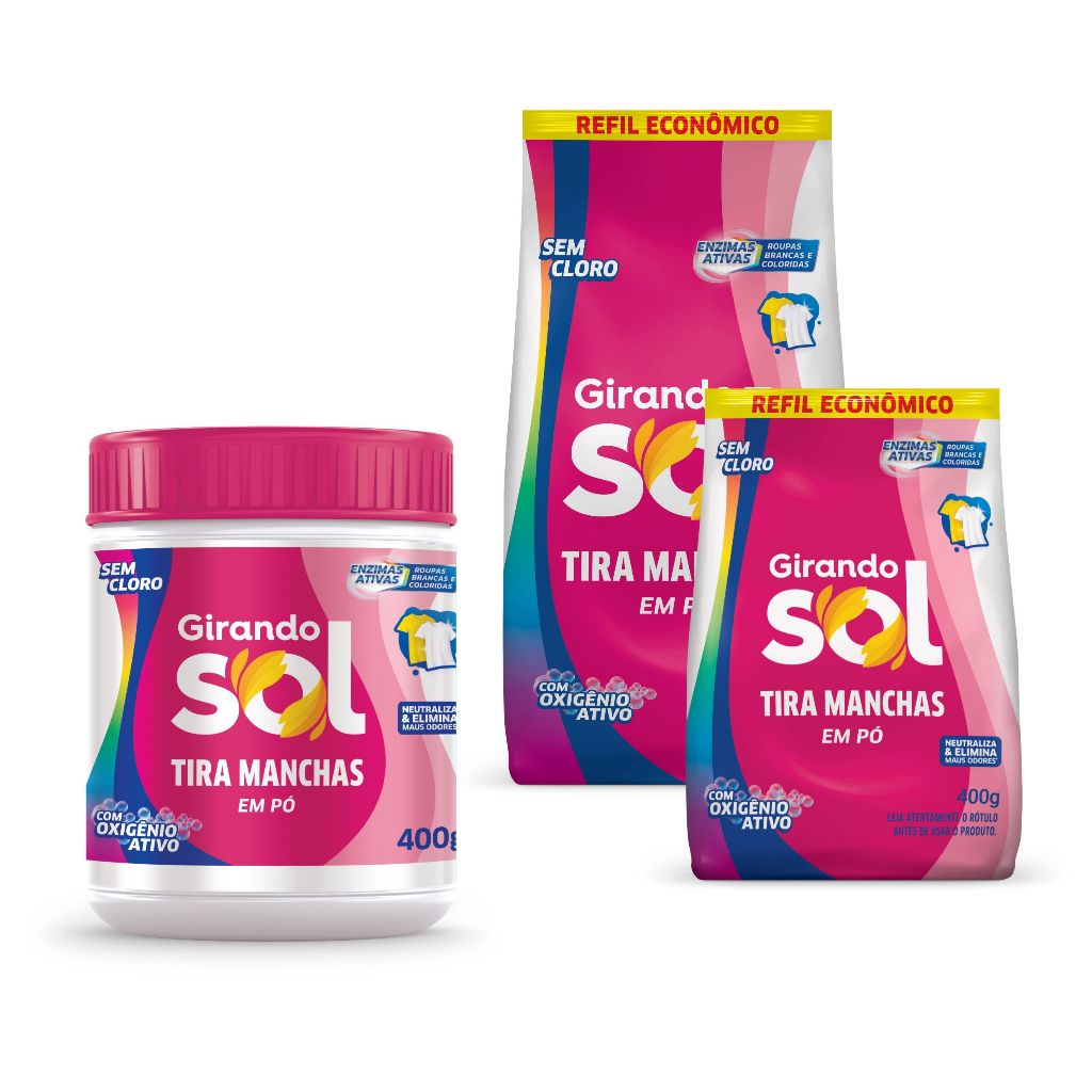 Sabão em Pó Tira Manchas sem Cloro para Roupas Brancas e Coloridas (400g e 800g) - Girando Sol
