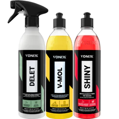 Kit Shiny Pneu Pretinho Brilhante Delet Limpa Pneu V-Mol Shampoo Vonixx