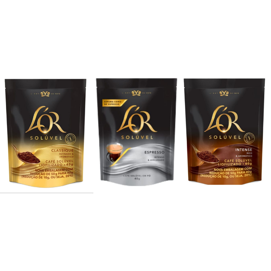 Kit com 2 Café Lor Solúvel Sachê 40g - Classique, Espresso ou Intense