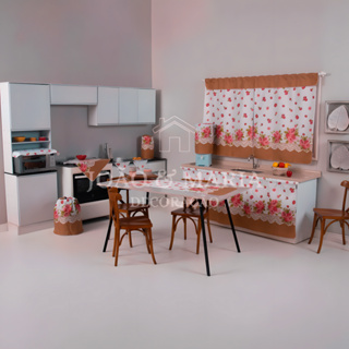 Jogo De Cozinha 8 Peças Estampadas Cortina de Janela Cortina para Pia Pano de Fogão Completo em Oferta na Shopee
