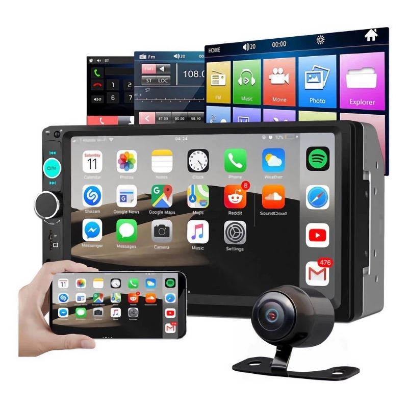 Central Multimídia 2 Din Bluetooth USB Sd Fm radio + câmera de ré