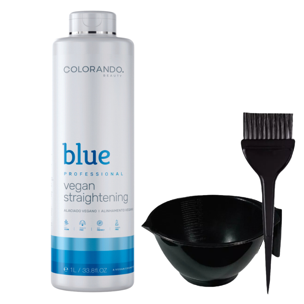 Escova Progressiva Blue 100% Vegana Liso Duradouro Passo Único 1 Litro com Kit Aplicador