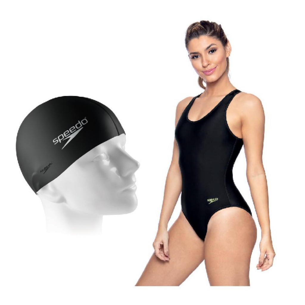 Kit Natação Speedo Maiô Cross Costas Cruzadas + Touca Flat Silicone Adulto