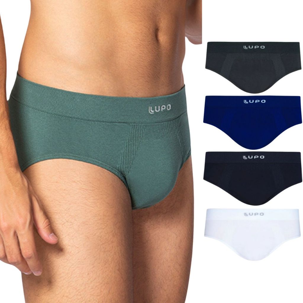 Cueca Lupo Slip Tanga Seamless Modal Sem Costura Nao Marca Elastico Duplo Masculino Adulto Preto Branco Azul Sem Estampa