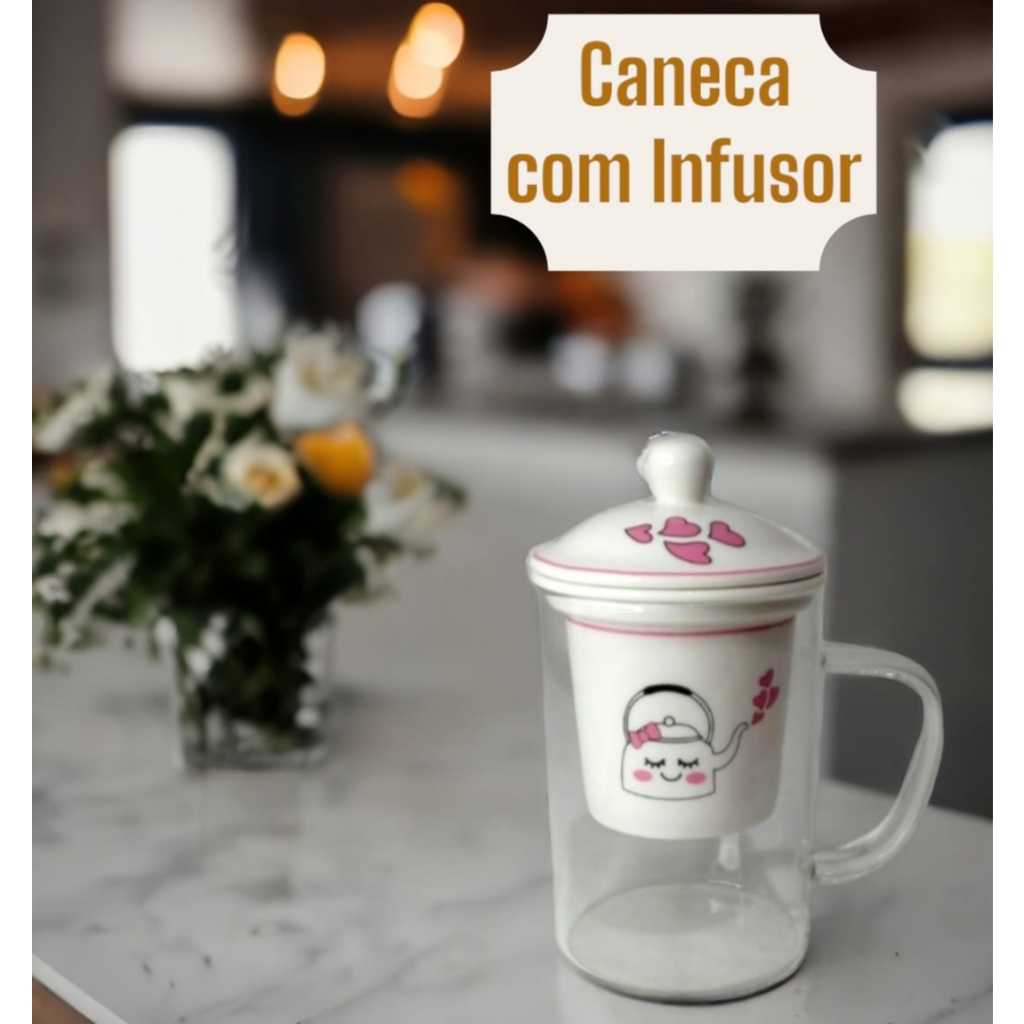 Caneca com Difusor Insufor Vidro Borossilicato e Porcelana Moderno Prático Chá em Oferta na Shopee