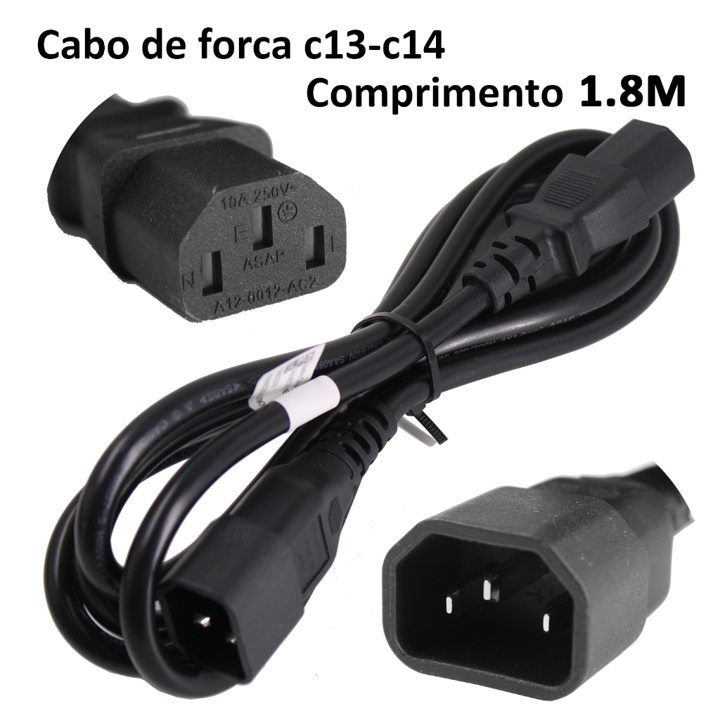Extensão Para Cabo De Força C13 Para C14 - 1.8 Metros