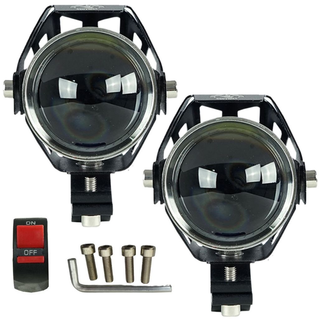 FAROL DE MILHA LED MOTO AUXILIAR NEBLINA U5 LUZ BRANCA 3 FUNÇÕES STROBO COM BOTAO INTERRUPTOR PAR