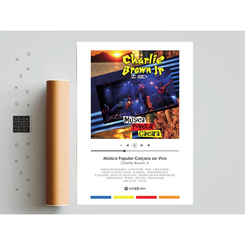 Quadro decorativo Spotify Charlie Brown Jr Música Popular Caiçara A2 60x40