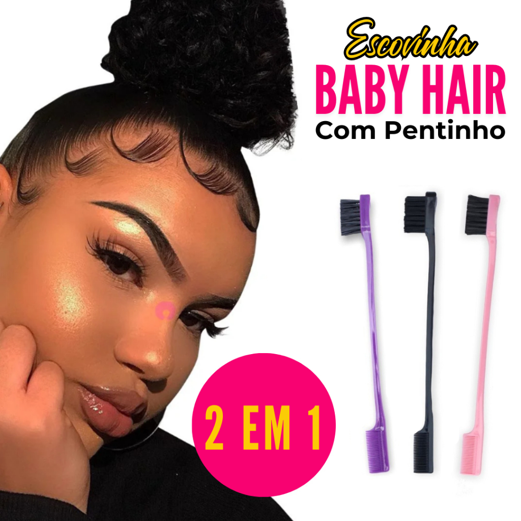 Escovinha para Baby Hair com Pente Multifuncional para Cabelo - 2 em 1